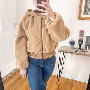 I AM GIA Cropped Teddy Coat Brown M